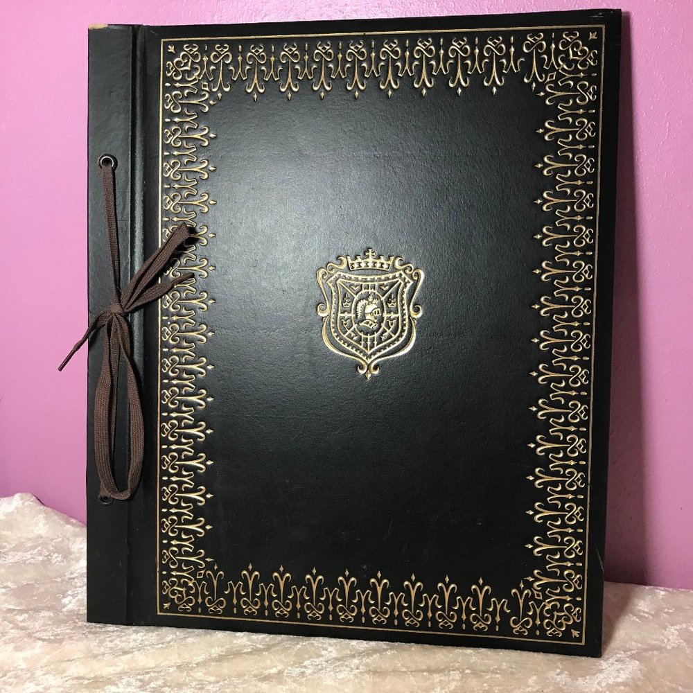 Vintage Large Photo Scrapbook Unique Black & Gold Scroll